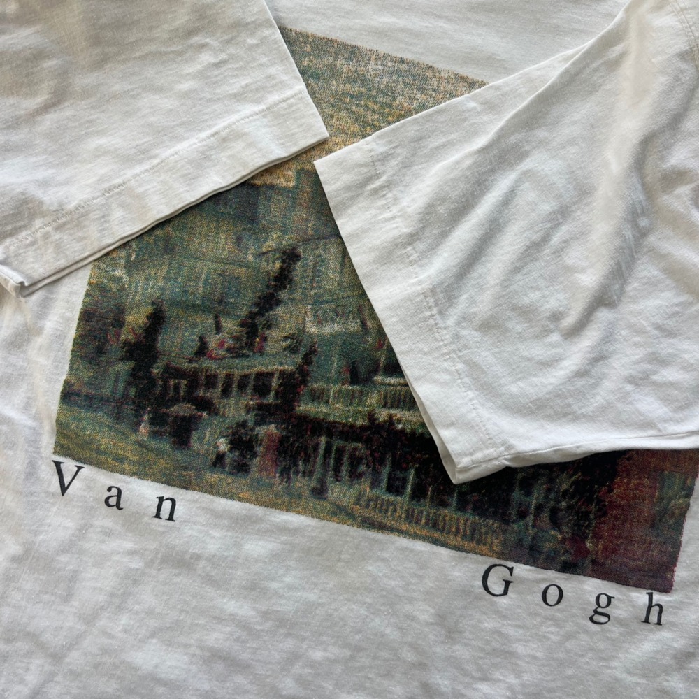Vintage Van Gogh T-Shirt Men Large White The Restaurant de la Sirène 90s Art - Picture 3 of 10